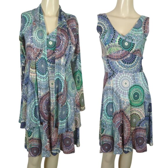 Salaam Multi-Color Mandala‎ Print two piece dress Sleeveless with blazer Dress S - Picture 1 of 16